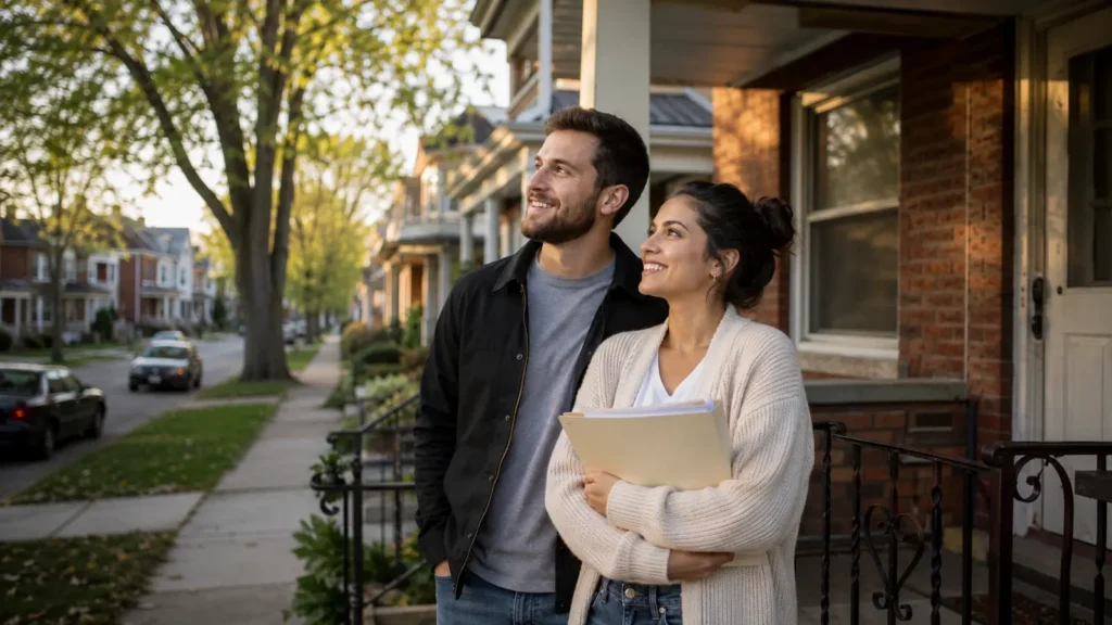 First-time buyers touring a Milwaukee home with an FHA loan