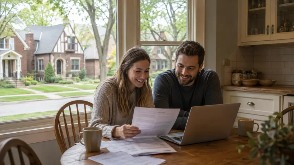 Couple reviewing a mortgage pre-approval for a home in Wauwatosa, Wisconsin