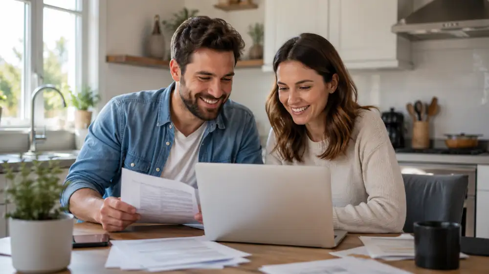 Wisconsin couple reviewing home financing options with student loans at their kitchen table