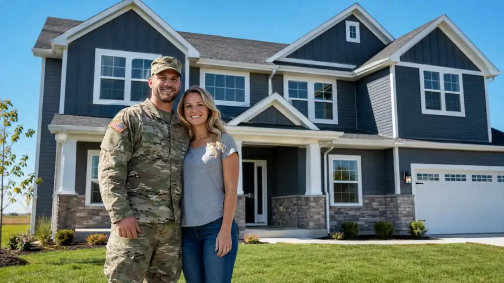 Wisconsin veteran couple in front of the new home they built with a VA construction loan